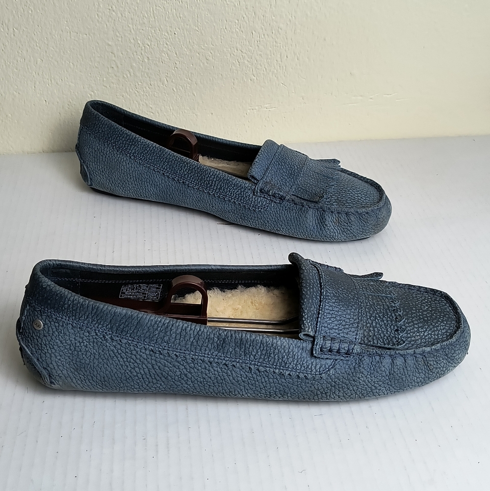 UGG AUSTRALIA Lonna 12 Blue Moccasins Slippers Fringe Slip On